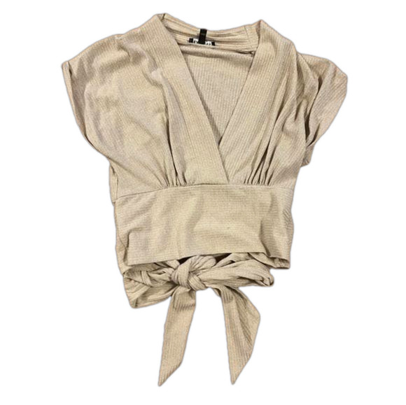 EXPRESS gold sparkly wrap top - Picture 1 of 4